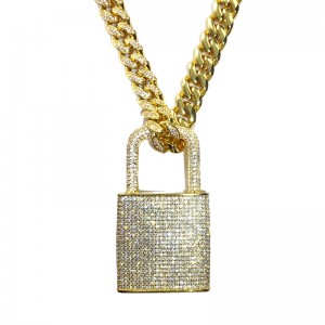 Đồng thau Mens Đồng Mặt dây chuyền Iced Out Zircon Diamond Padlock Khóa vòng cổ