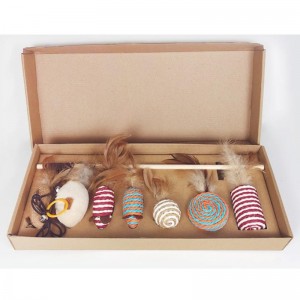 Pet Wood Rod Feather Funny Cat Stick Kết hợp Cat Toy Set Box Bảy mảnh Chuột Salal Ball Funny Cat Artifact