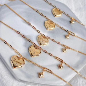 Trang sức Tuolen Thiết kế thời trang Thiết kế thời trang 18K/14K/10/9K/Bạc 925 Vòng đeo tay kiểu trái tim vàng cho phụnữ