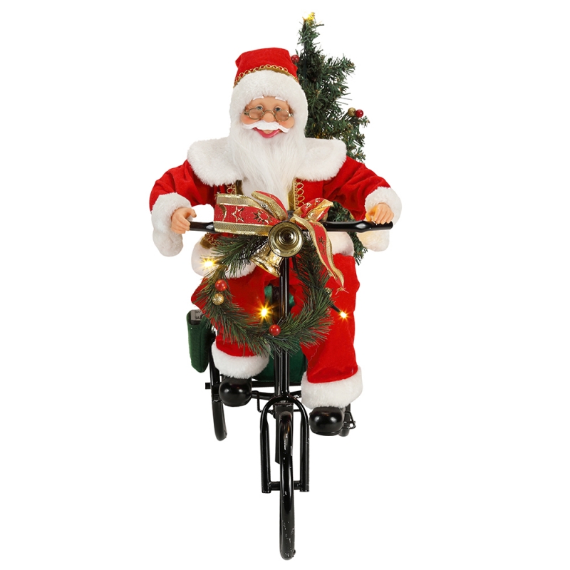 45cm Santa Claus Ngồi trên xe ba bánh Chiếu sáng Giáng sinh Trang trí Bức tượng Bộ sưu tập Vải Holiday Lễ hội Tùy chỉnh Mục