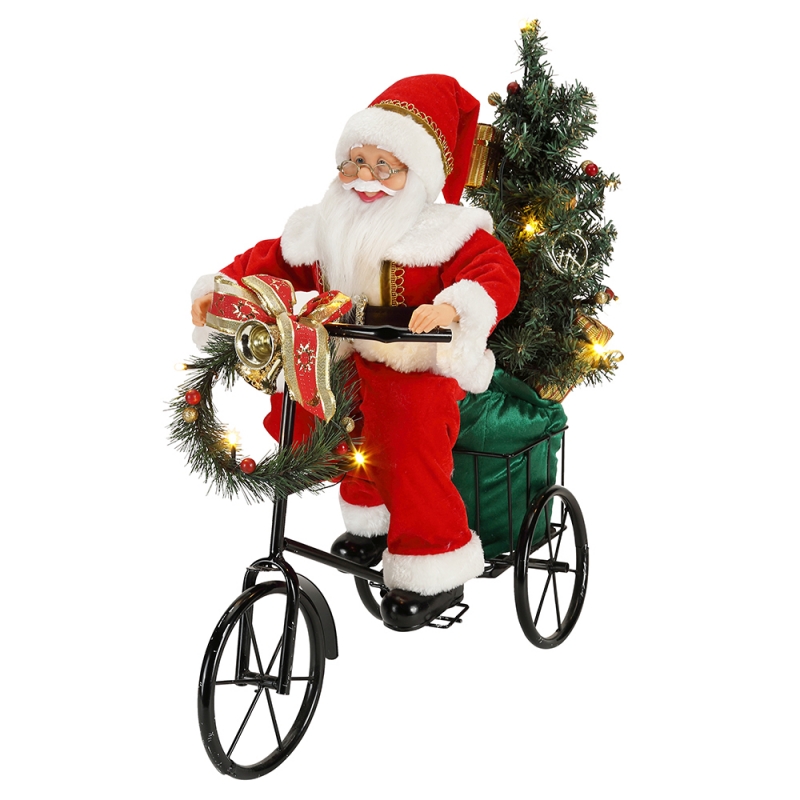 45cm Santa Claus Ngồi trên xe ba bánh Chiếu sáng Giáng sinh Trang trí Bức tượng Bộ sưu tập Vải Holiday Lễ hội Tùy chỉnh Mục