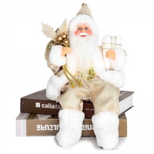 12inchngồi Golden Santa Claus Bức tượng với túi quà tặng và hộp mặc giày trắng Giáng sinh trang trí kỳnghỉ
