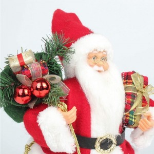 14inch Đứng đỏ Giáng sinh Santa Claus Bức tượng với Hộp quà tặng Thông Kim Nhựa Trang trí truyền thống Trang tríngày lễ