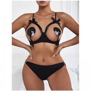 Phụnữ Bow Thongs Đồ lót gợi cảm Đồngủ Set Ladies Khiêu dâm Ren Đồ lót gợi cảm