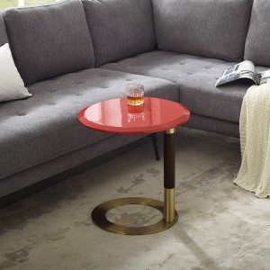 Phòng khách Modern Round Side Bên Walnut Top Thép không gỉ Bàn Cà phê Gỗ
