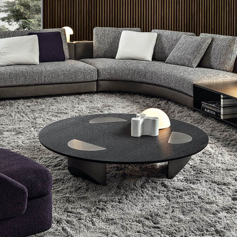 Ý thiết kế chân thép không gỉ lớn sang trọng màu đen thủy tinh tròn bàn cà phê hiện đại chonội thất phòng khách