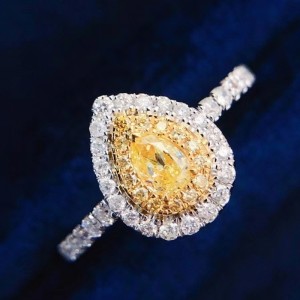 Vàng rắn 18K 0,65ct giọtnước Kim cương vàng Đá 1.9G Nhẫn đính hôn cho bé gái
