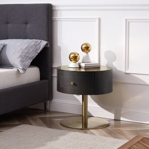 Oak Color Gold Metal thép không gỉ Nightstand Modern Luxury Roundside Bàn