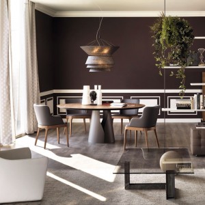 Nordic Space Saving Steel Pedestal Walnut Solid Wood Bàn ăn tròn bộ 6 chỗngồi