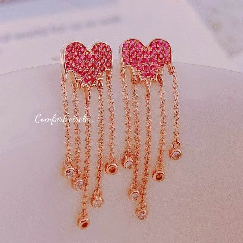 Thiết kế mới Màu hồng Pink Sapphire Tassel 18K Gold Earring cho Girl