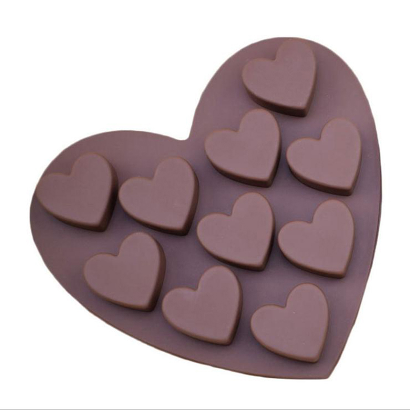 10 Cavities trái tim hình dạng khuôn silicon đểnướng sô cô la xà phòng fondant pudding thạch kẹo cookie đá gelatine bánh gelatine
