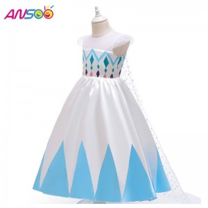 Ansoo New Wholesale Price Phim hoạt hình Elsa White Princess for Girls Dresses Trang phục Halloween cho các cô gái