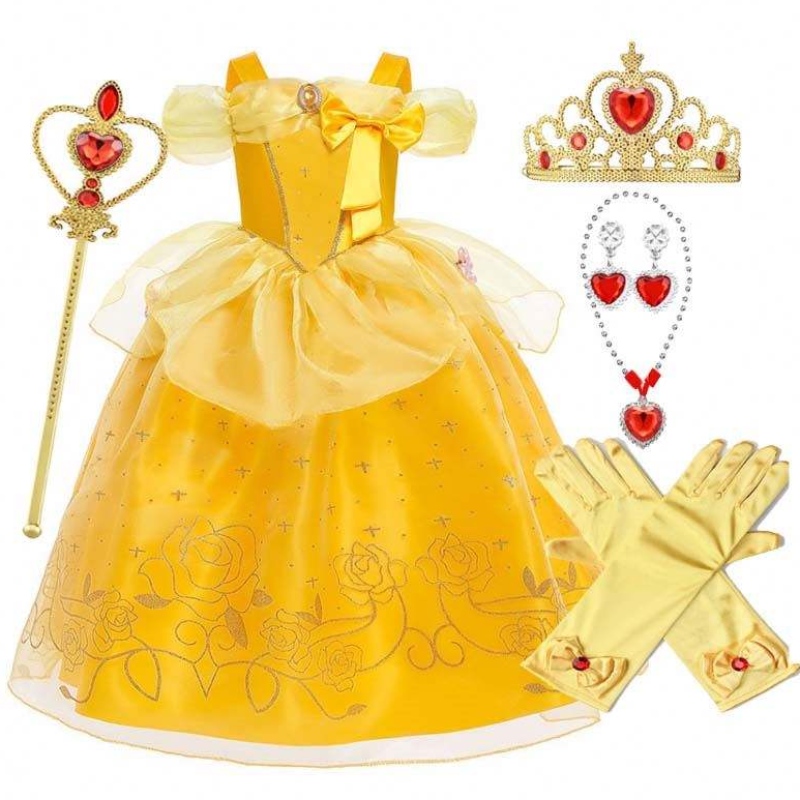 Trang phục Giáng sinh Halloween Cô bé màu vàng lớp trẻ em cổ điển Váy công chúa với phụ kiện HCBL-005