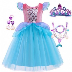 2022 Bán hàng hàng đầu Halloween Child Princess Sequins Ariel Blue Dress Trang phục HCMM-012