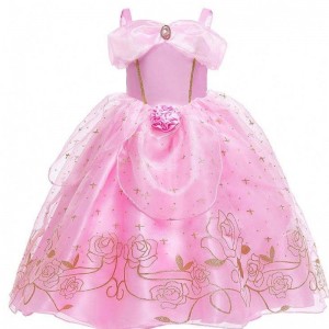 Kid Princess Dress Girl Summer Quần áo tiệc tùng màu hồng Công chúa Aurora Trang phục HCSP-012