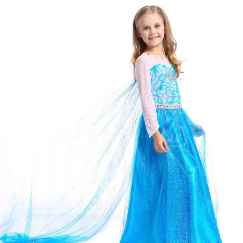(Trang phục trẻ em) Hãy mặc những em bé gái Sleeve long Maxi Váy Elsa ăn mặc với Cloak