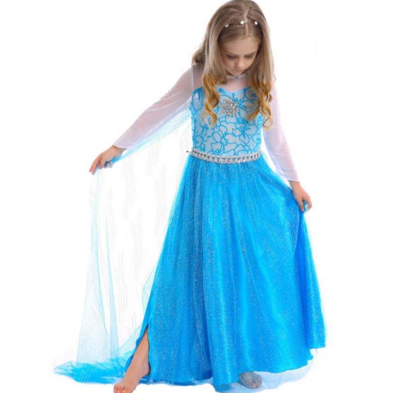 (Trang phục trẻ em) Hãy mặc những em bé gái Sleeve long Maxi Váy Elsa ăn mặc với Cloak