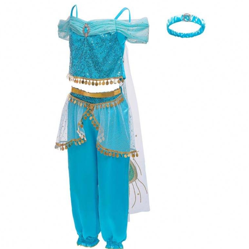 Baige Halloween Princess Jasmine Girl Quần dài với Cloak Kids Princess Trang phục ưa thích BX1638