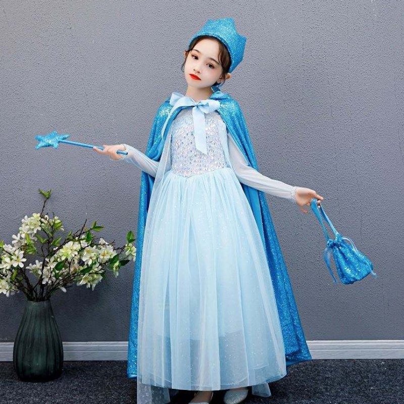 Baige Girl sequined Cape Snow Queen Elsa Anna Trang phục Halloween Christmas Party for Girls BX211