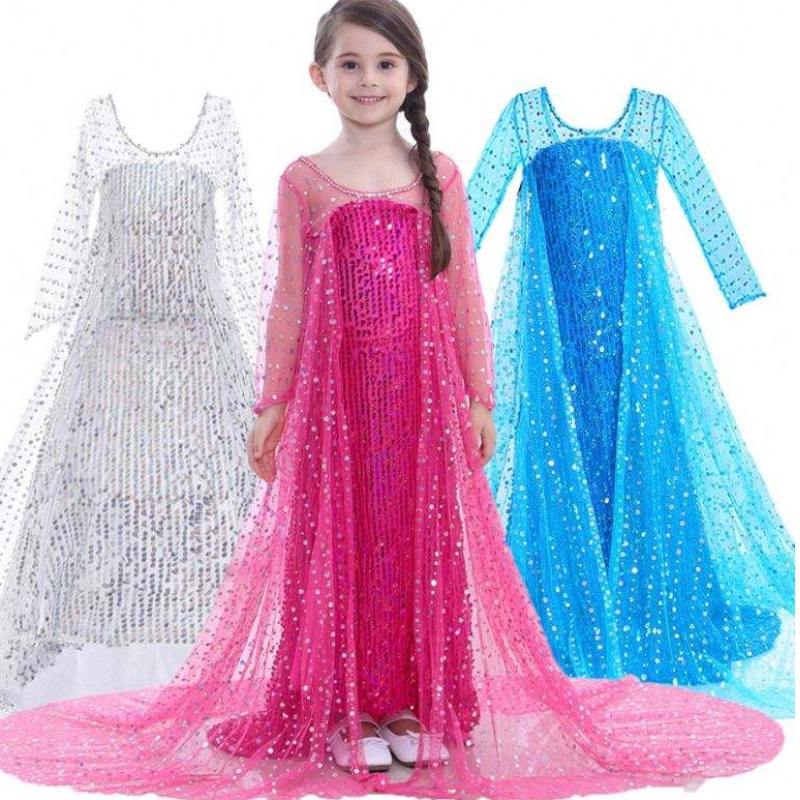 Elsa Dress Kids Girls Trang phục Snow Queen 2 Elsa màu xanh hồng sequined dài tay áo TV&trang phục phim cho các cô gái
