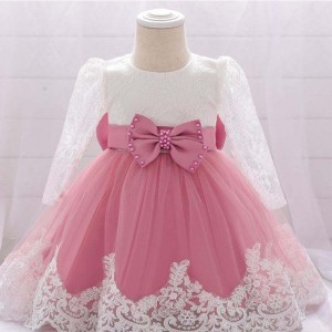 Baige Flower Girl Party mặc váy rửa tội phương Tây ren váy rửa tội trẻ sơ sinh