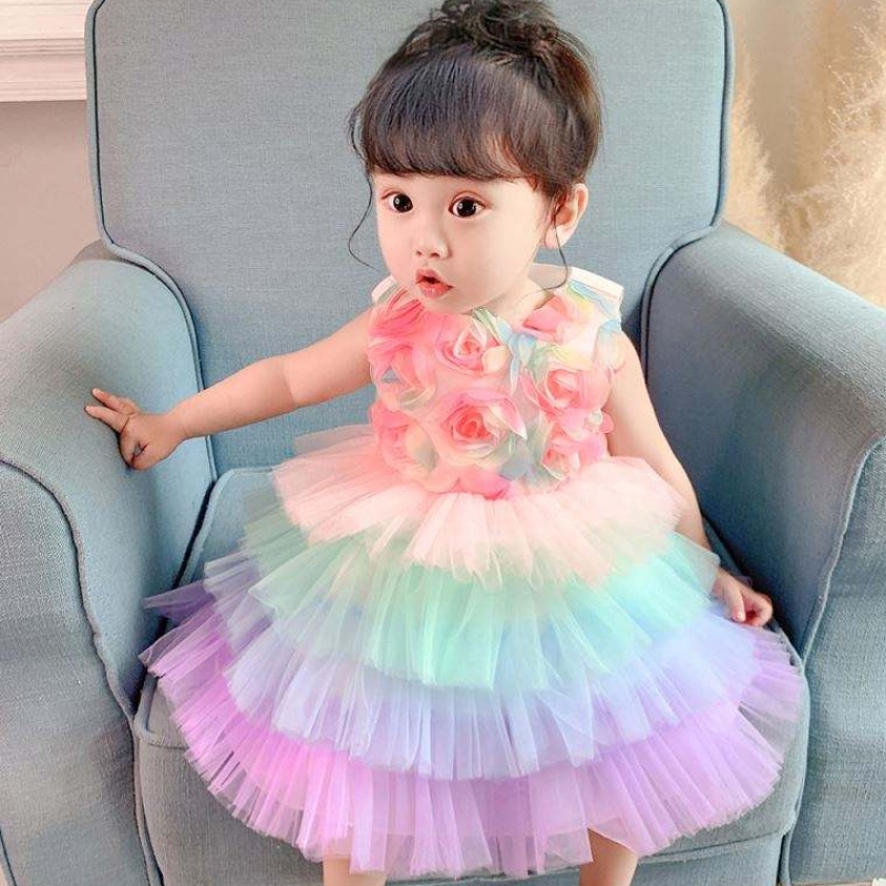 Baige Trẻ sơ sinh Cô gái hoa sinhnhật Princess Dress Bánh trang phục hoa chính thức