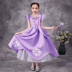 Baige Purple Sofia Rapunzel Elsa Anna Belle Princess Dress Phim truyền hình Trang phục Sofiya Princess for Girl