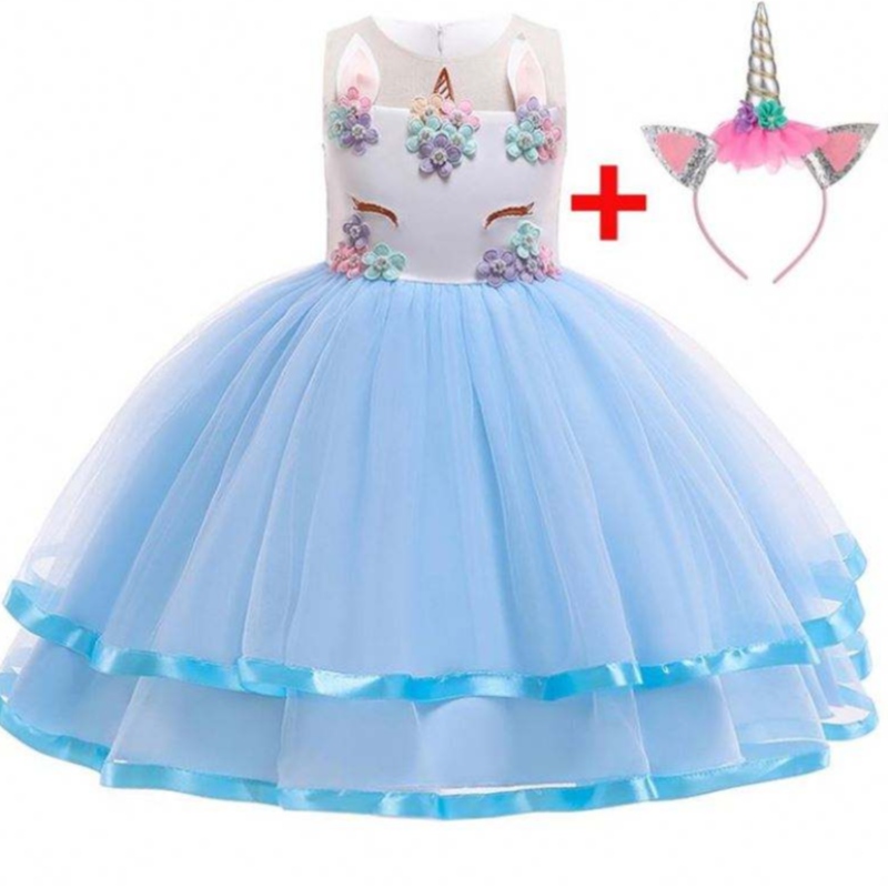2021 Váy dự tiệc Hoa kỳ lân mới 5 màu trẻ em có sẵn cho cô gái ăn mặc DJS002