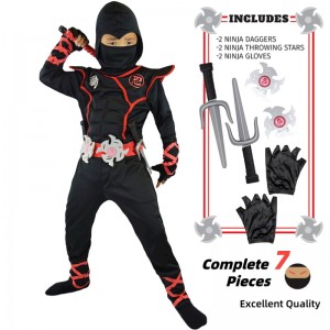 7 mảnh Unisex Child Ninja Deluxe Trang phục cho trẻ em đóng vai trò theo chủ đề Halloween Halloween Fancy Dress-Up