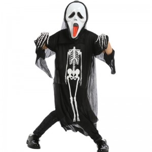 Trang phục cosplay Halloween bán buôn Skeleton Cape Cape Trang phục với mặtnạ cho trẻ em