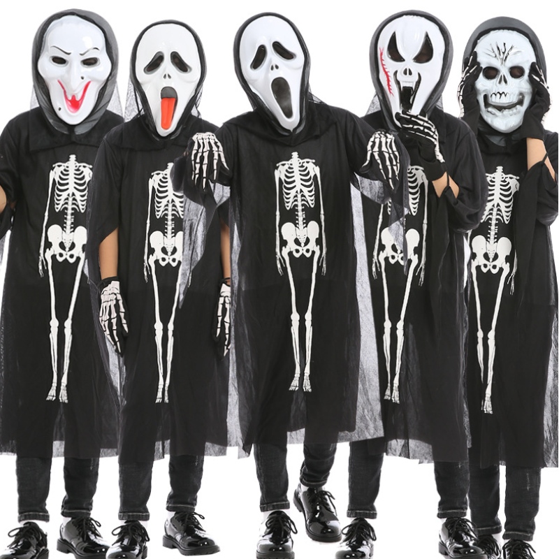 Trang phục cosplay Halloween bán buôn Skeleton Cape Cape Trang phục với mặtnạ cho trẻ em