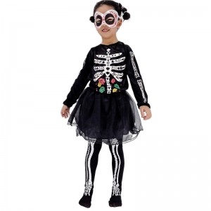 Girls Halloween Skeleton Dress Party Performance