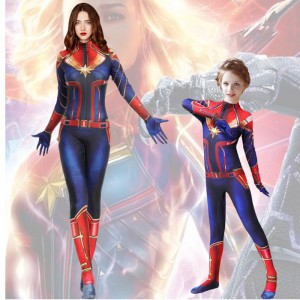 Captain Marvel anh hùng phù hợp với trẻ em cho thấy trang phục cosplay giai đoạn jumpsuit