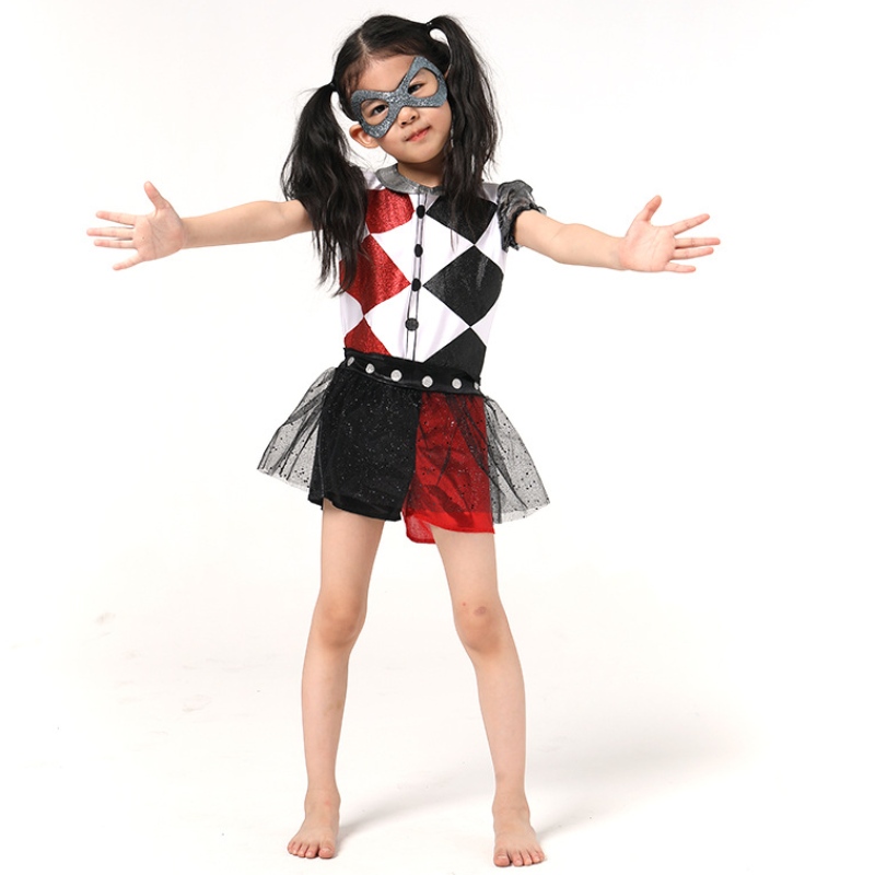 Cô gái vui tính mớinhất Harley Quinn Girls Trang phục Halloween với mặtnạ cho trẻ em