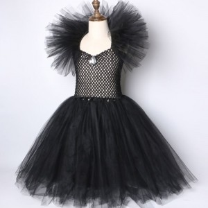 Trẻ em Đen Quỷ đen Tutu Trang phục Halloween Girls Fancy Tutu Dress With Feather Shawl Royal Dark Queen Queen váy váy