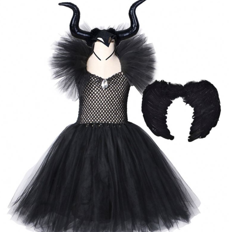 Trẻ em Đen Quỷ đen Tutu Trang phục Halloween Girls Fancy Tutu Dress With Feather Shawl Royal Dark Queen Queen váy váy