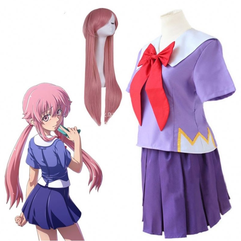 Anime thứ 2 Mirai Gasai Yuno Lolita Thủy thủ Cosplay Trang phục Loli Bow Váyngắn Bộ tóc giả 80cm cho phụnữ