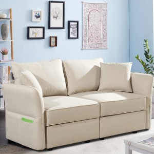 Phía da giả trang phục sofa phòng khách với túi lưu trữ