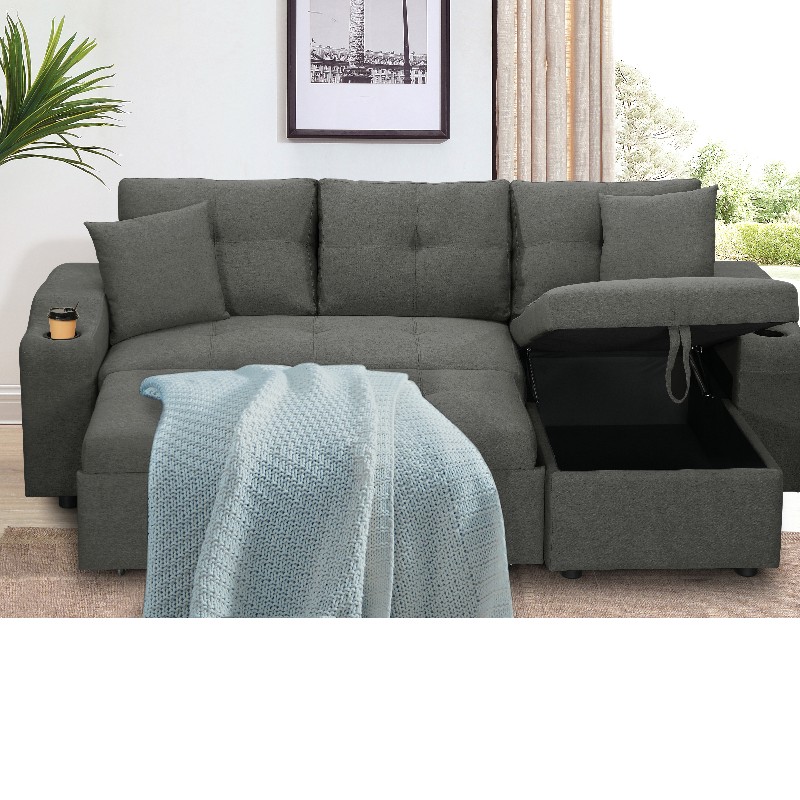 Fabric Chaise mặt sofa phòng khách giường sofa giường với Ottoman