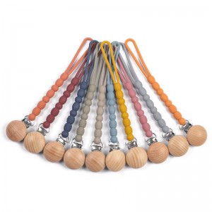Handmade Wood BPA miễn phí silicone hạt pacifier chuỗi baby pacifier clip trẻ sơ sinh sê -ri bán trẻ em Beech pacifier chuỗi em bé làm dịu silicone baby pacifier clip