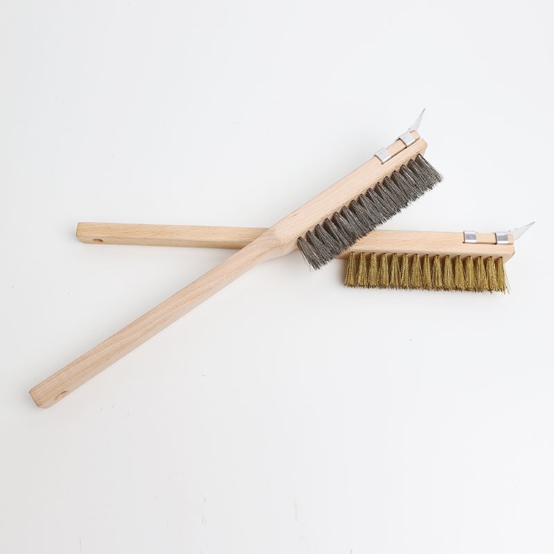 Bàn chải vỉnướng bằng thép dây thép với cây sồi bằng gỗ tay bằng đồng thau brush phụ kiện cái cạp bằng kim loại