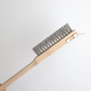 Bàn chải vỉnướng bằng thép dây thép với cây sồi bằng gỗ tay bằng đồng thau brush phụ kiện cái cạp bằng kim loại