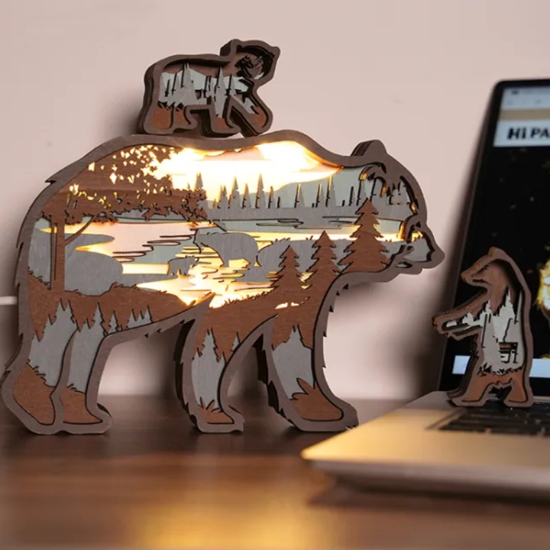Đồ trang trí động vật gấu bắc cực bằng gỗ 3D