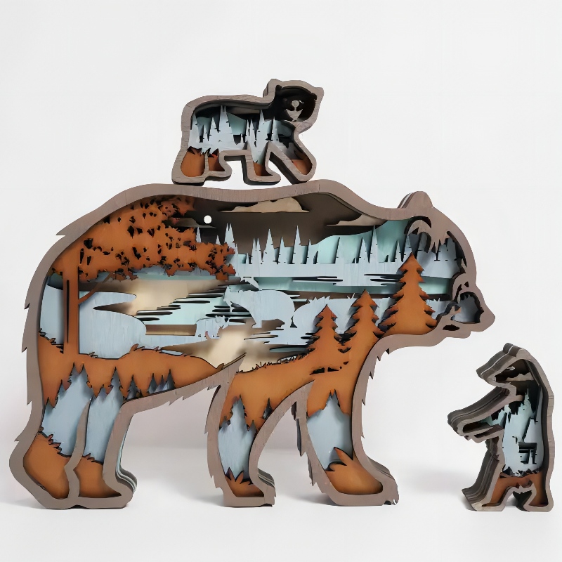Đồ trang trí động vật gấu bắc cực bằng gỗ 3D