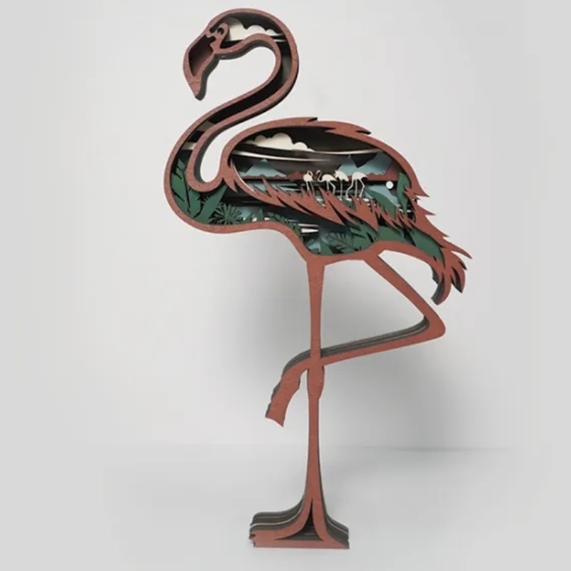 Trang trí tạo tác bằng gỗ 3D Flamingo