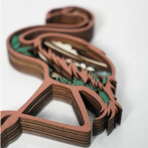 Trang trí tạo tác bằng gỗ 3D Flamingo