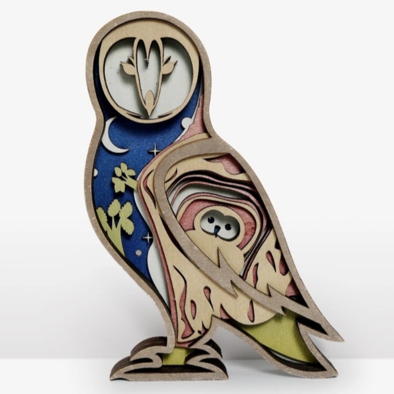 3D Owl gỗ thủ công mỹ nghệ trang trí