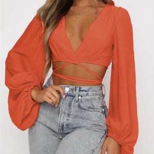 Bánnóng phụnữ Lantern Sleeve Casual Long Sleeve Sexy Top