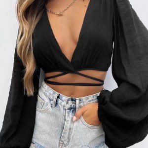 Bánnóng phụnữ Lantern Sleeve Casual Long Sleeve Sexy Top
