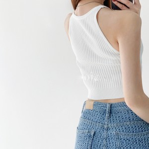 Mới mùa hè retro áo vest lơ lửng phụnữ áo len dệt kim màu không tay áo lenngắn áo lenngắn